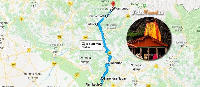 yamunotri route map and distance