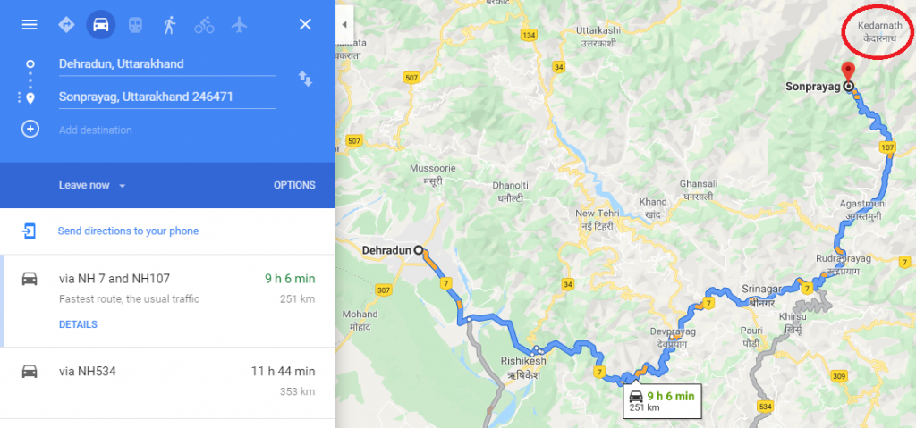 route from dehradun to kedarnath, Suitable Places To Stay