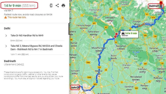 Delhi To Badrinath Distance And Route Map 696x394 