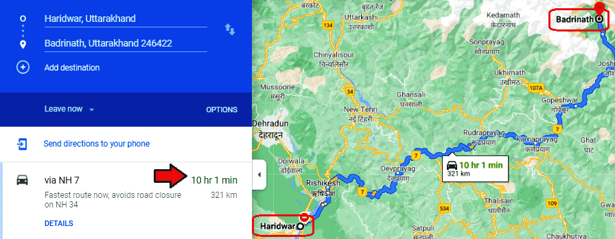 haridwar to badrinath route map