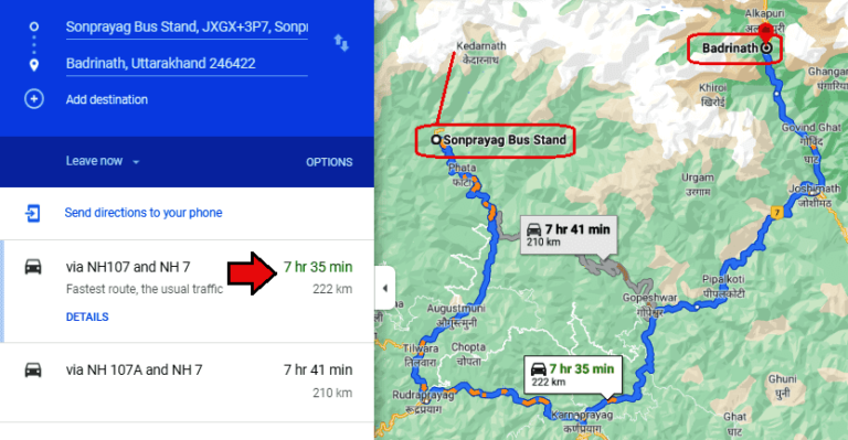 How To Reach Badrinath From Kedarnath 243km Route Map Distance   Kedarnath To Badrinath Route Map 768x399 