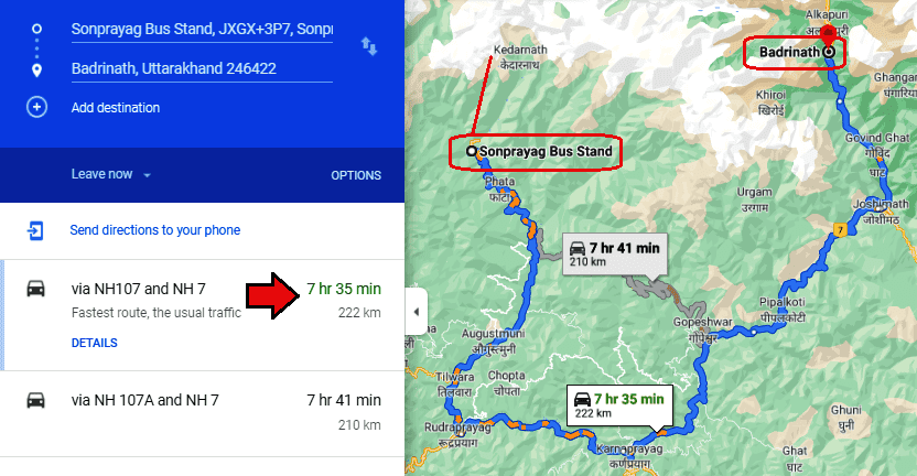 kedarnath to badrinath route map