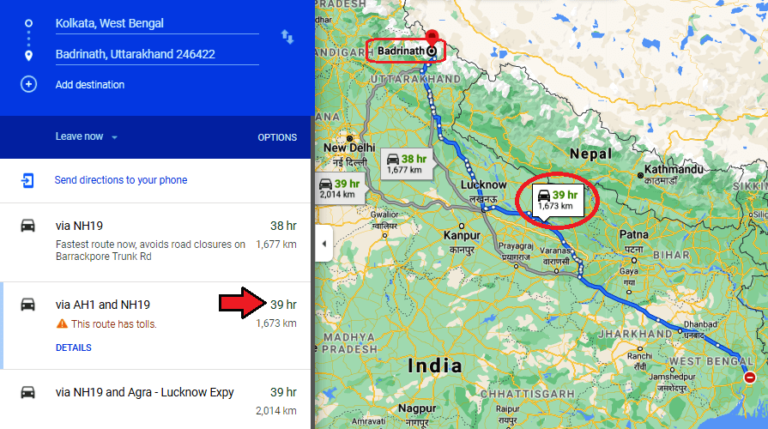 Kolkata To Badrinath Route Map 768x429 