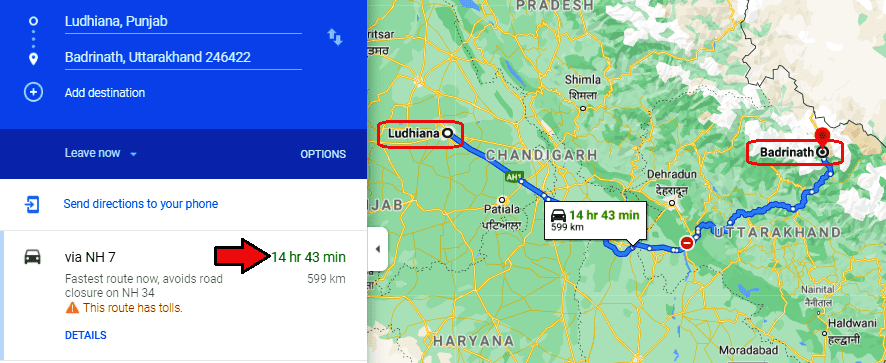 ludhiana to badrinath route map