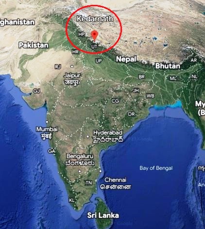 Where is Kedarnath located on the India Map