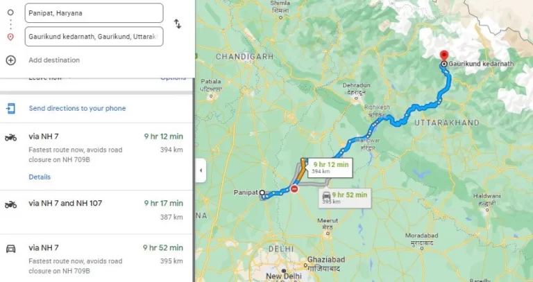 panipat to kedarnath distance