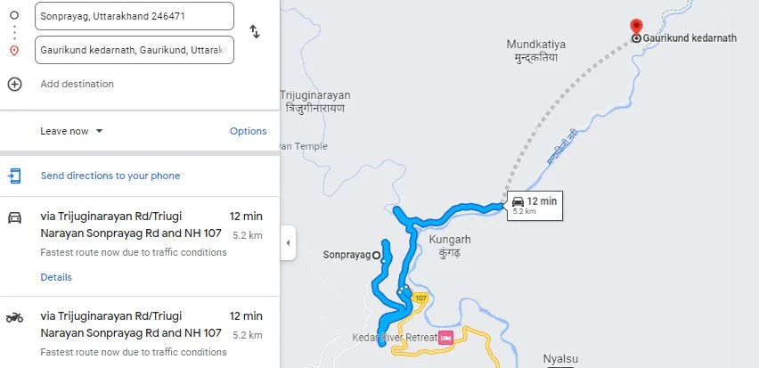 sonprayag to kedarnath distance